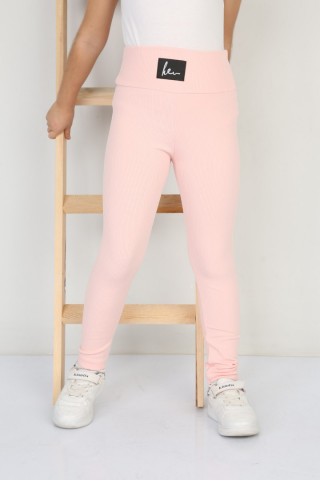 Şardonlu Fitilli Kumaş Arma Detaylı Pudra Tayt