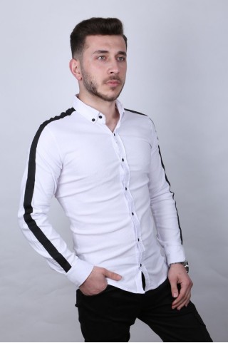 Kolları Çizgili Beyaz Gömlek