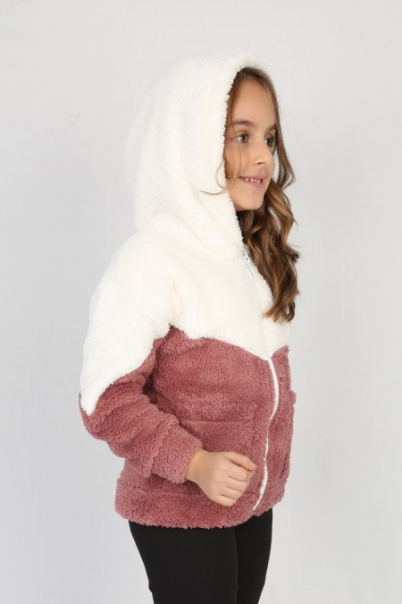 Welsoft Kumaş Kapşonlu Fermuarlı Cepli Somon Sweat 