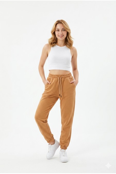 Kadın İki İplik Lastik Paçalı Rahat Kesim Cepli Günlük Spor Alt Eşofman