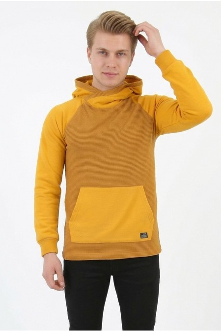 Erkek Üç İplik Şardonlu Kumaş Kapşonlu Kanguru Cepli Alttan Çıkmalı  Günlük Sweatshirt