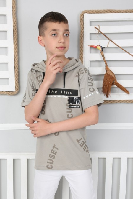 Kapşonlu Baskılı %100 Cotton Kumaş Taş Tişört