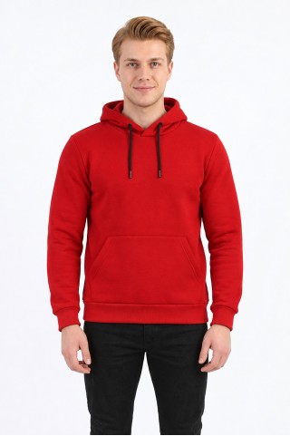Üç İplik Şardonlu Kapşonlu Düz Erkek Günlük Sweatshirt