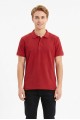 Erkek Kendinden Desenli Polo Yaka Kısa Kollu Slim Fit Dokulu Örme Tişört