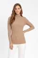 Kadın Kahve Balıkçı Yaka Uzun Kollu Fitilli Slim Fit Şık Günlük Triko Body