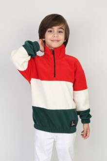 Full Polar Kumaş Yarım Fermuarlı Garnili Kırmızı  Sweat