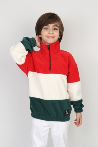 Full Polar Kumaş Yarım Fermuarlı Garnili Kırmızı  Sweat