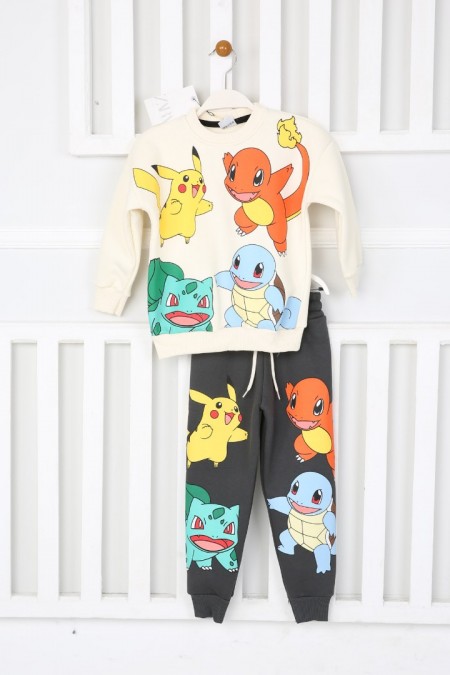 Üç İplik Şardonlu Baskılı Beyaz Takım 