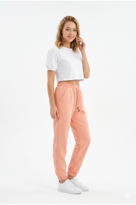 Kadın İki İplik Lastik Paçalı Rahat Kesim Cepli Günlük Spor Alt Eşofman