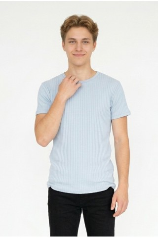 Erkek Fitilli Kumaş Bisiklet Yaka Slim Fit Esnek Kısa Kollu Yazlık Tişört