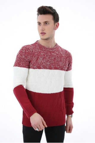 Örgü Desenli Bordo Kazak