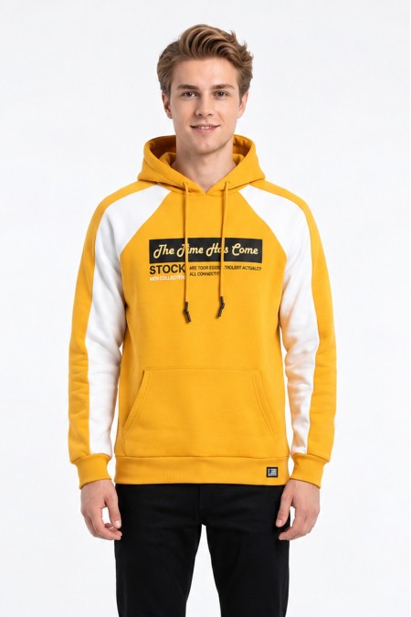 Erkek Üç İplik Kapşonlu Kanguru Cepli Günlük Sweatshirt