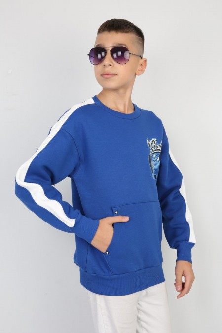 Üç İplik Şardonlu Arka Baskılı Erkek Çocuk Günlük Sweatshirt