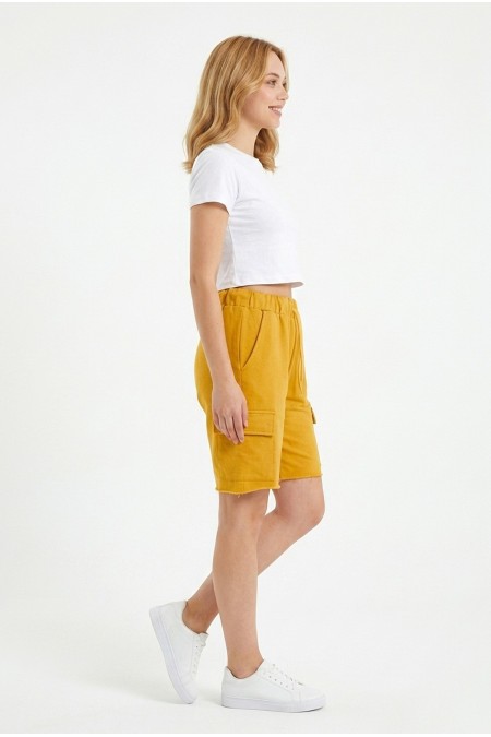 Bayan Kargo Cepli Pamuklu Bağcıklı ve Esnek Belli Rahat Günlük Yazlık Penye Şort Kapri