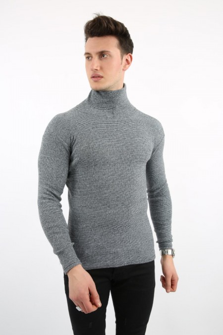 Likralı Boğazlı Koyu Füme Sweat