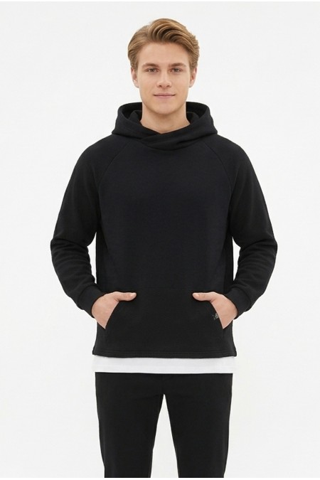 Erkek Üç İplik Şardonlu Kumaş Kapşonlu Kanguru Cepli Alttan Çıkmalı  Günlük Sweatshirt