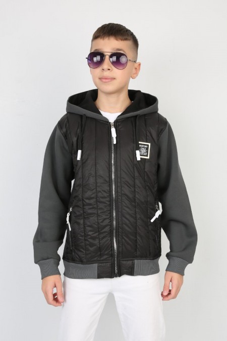 Üç İplik Kapşonlu Fermuarlı İçi Termal Erkek Çocuk Günlük Sweatshirt