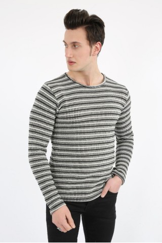 Çizgili Sıfır Yaka Erkek Günlük Sweatshirt