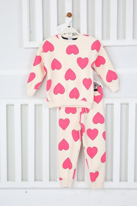 Üç İplik Şardonlu Baskılı Pembe Takım 