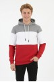 Erkek Üç İplik Şardonlu Kapüşonlu Parçalı Kanguru Cepli Günlük Sweatshirt