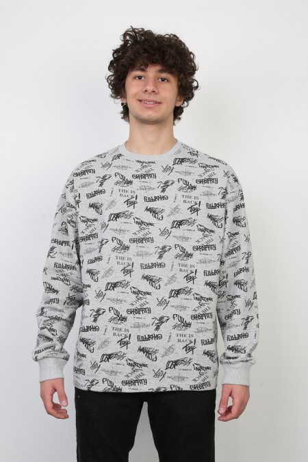 İki İplik Baskılı Oversize Sweat