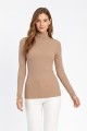 Kadın Kahve Balıkçı Yaka Uzun Kollu Fitilli Slim Fit Şık Günlük Triko Body