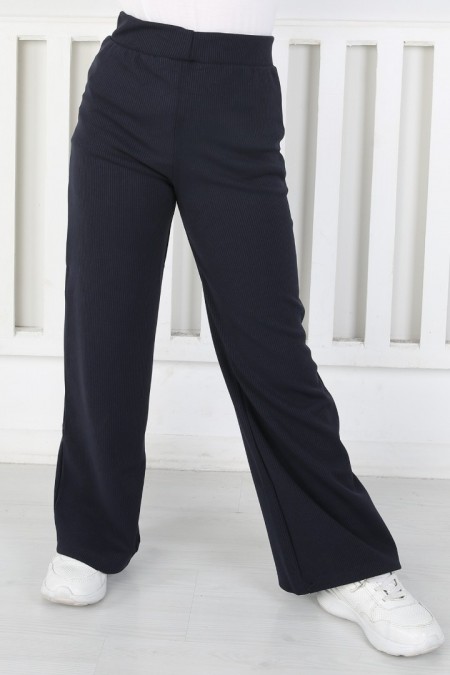 Bol Paça Birinci Kalite Fitilli Kumaş Lacivert Kız Çocuk Günlük Tayt