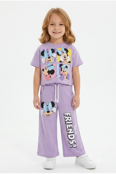 Kız Çocuk Baskılı Geniş Paça Pantolon İkili Takım