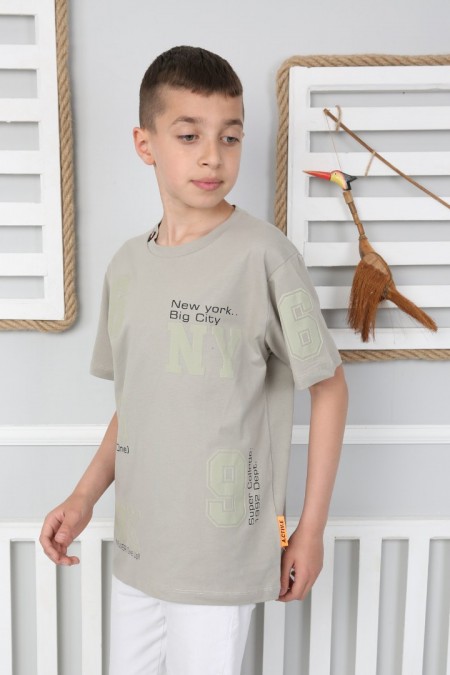 Sıfır Yaka Baskılı %100 Cotton Kumaş Taş Tişört