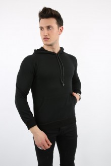Kapşonlu Düz Siyah Sweat