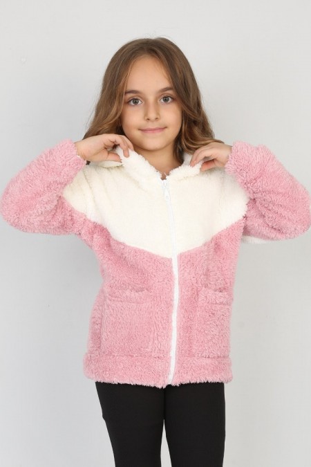 Welsoft Kumaş Kapşonlu Fermuarlı Cepli Pudra Sweat 