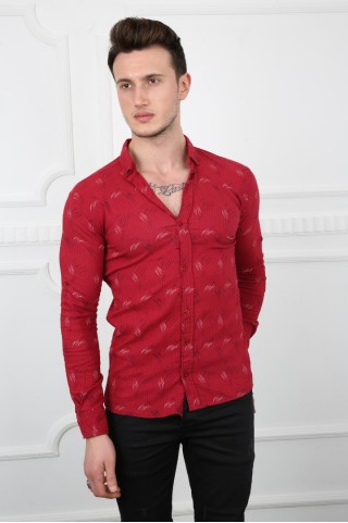 Desenli Bordo Gömlek