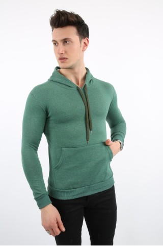 Kapşonlu Düz Yeşil Sweat