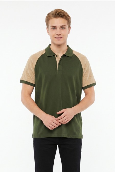 Erkek Reglan Kollu Polo Yaka Kısa Kollu Slim Fit Pamuklu Örme Tişört