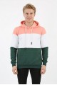 Erkek Üç İplik Şardonlu Kapüşonlu Parçalı Kanguru Cepli Günlük Sweatshirt