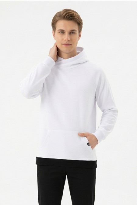 Erkek Üç İplik Şardonlu Kumaş Kapşonlu Kanguru Cepli Alttan Çıkmalı  Günlük Sweatshirt