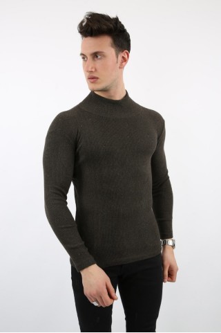 Likralı Boğazlı Kahve Sweat