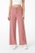 Kadın Pembe Yüksek Bel Fitilli Örme Bağcıklı Esnek Likralı Geniş Paça Pantolon