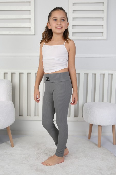 Şardonlu Fitilli Kumaş Arma Detaylı Gri Tayt