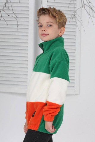 Full Polar Kumaş Yarım Fermuarlı Garnili Yeşil Sweat