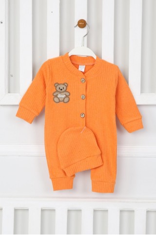 Şardonlu Bear Düğmeli Şapkalı Turuncu Tulum 