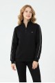 Kadın Yarım Fermuarlı Kolu Tek Çizgili Armalı Günlük Rahat Kesim Sweatshirt