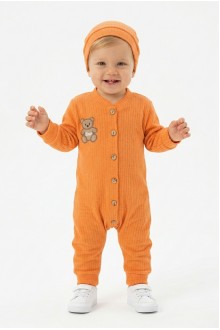 Şardonlu Bear Düğmeli Şapkalı Turuncu Tulum 