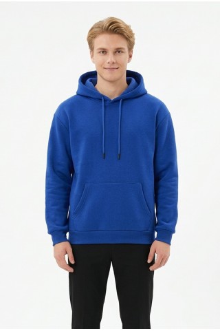 Üç İplik Şardonlu Kapşonlu Düz Erkek Günlük Sweatshirt