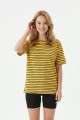 Kadın Yatay Çizgili Bisiklet Yaka Slim Fit Pamuklu Kısa Kollu Yazlık Tişört