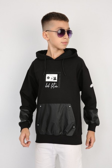 İki İplik Kapşonlu Baskılı Erkek Çocuk Günlük Sweatshirt