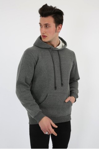 Üç İplik Şardonlu Kapşonlu Düz Erkek Günlük Sweatshirt