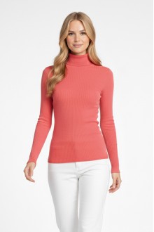 Kadın Pembe Balıkçı Yaka Uzun Kollu Fitilli Slim Fit Şık Günlük Triko Body