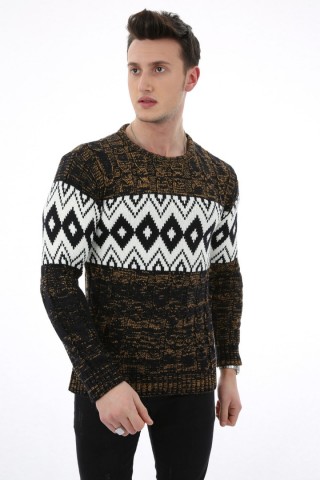 Baklava Desenli Kahve Kazak