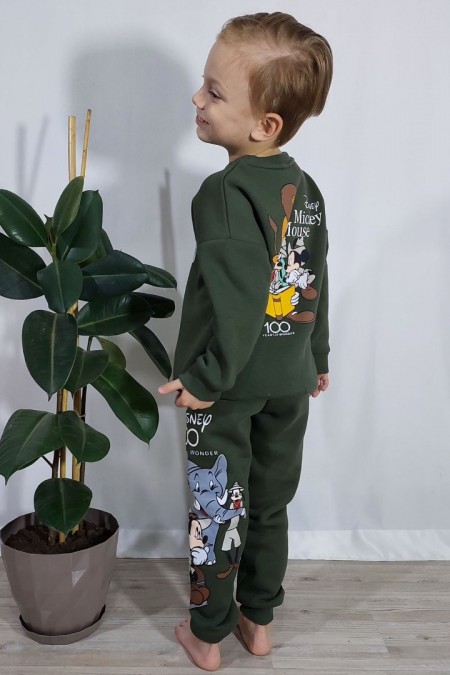 Üç İplik Şardonlu Baskılı Haki Takım 